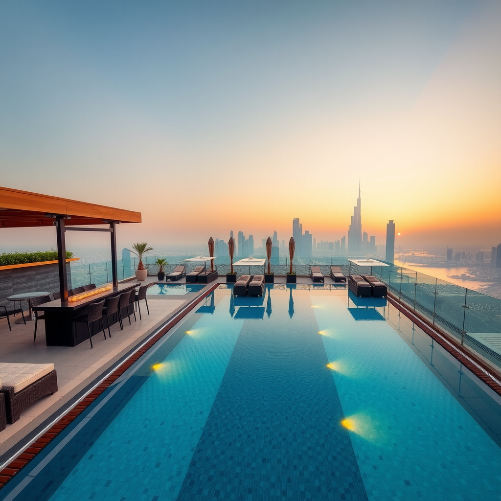 Infinity pool with Dubai skyline view